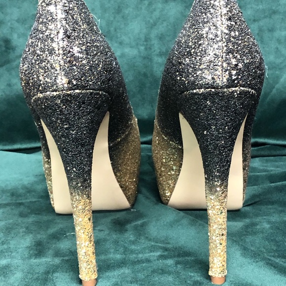Just Fab Gold and Black Sparkling Heels 9 - Picture 6 of 6